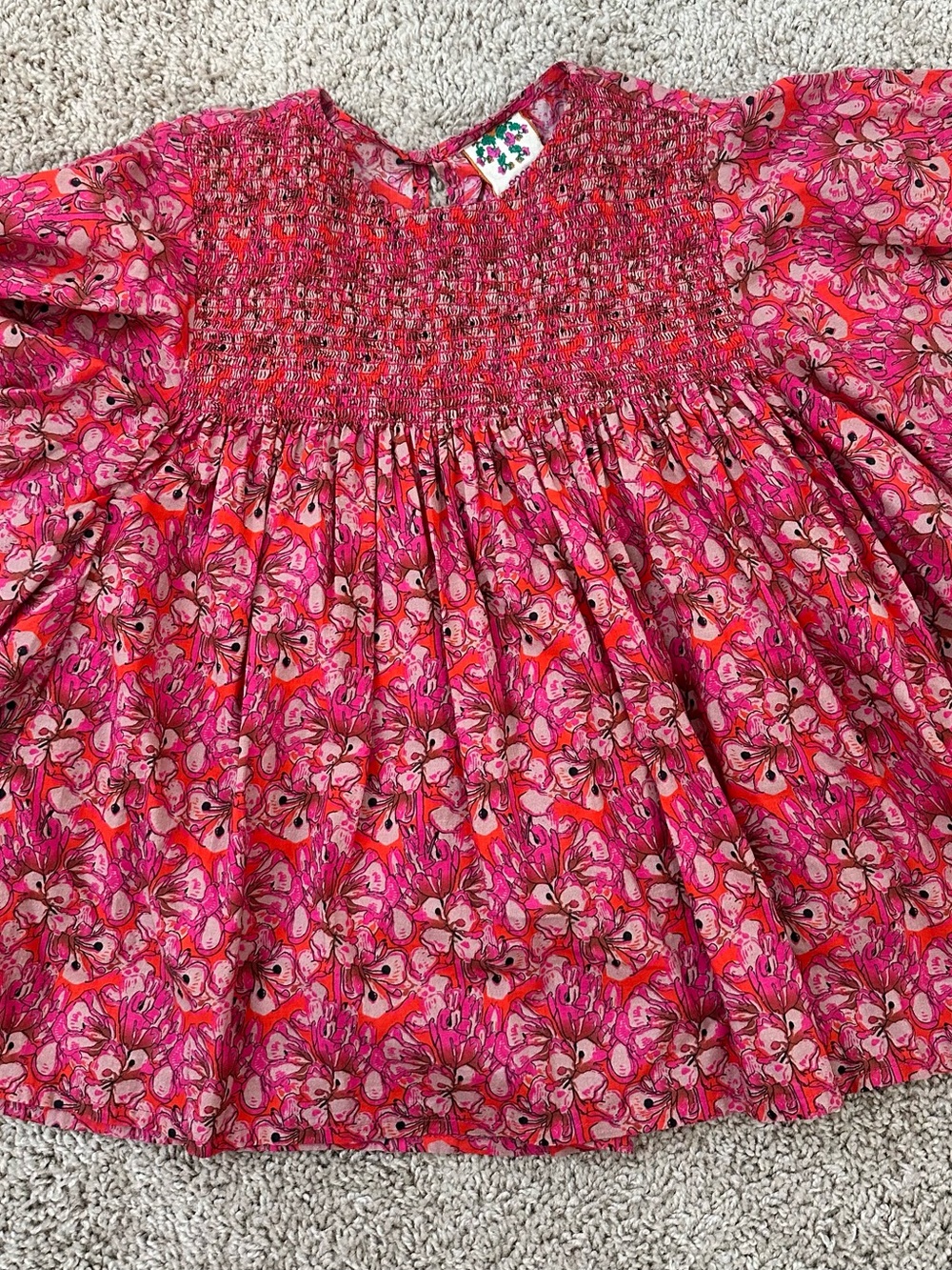 Roopa Pemmaraju Smocked Floral Blouse in Vibrant Pink